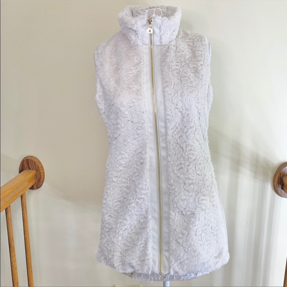 Andrew Marc faux fur leather sides vest cream sz M